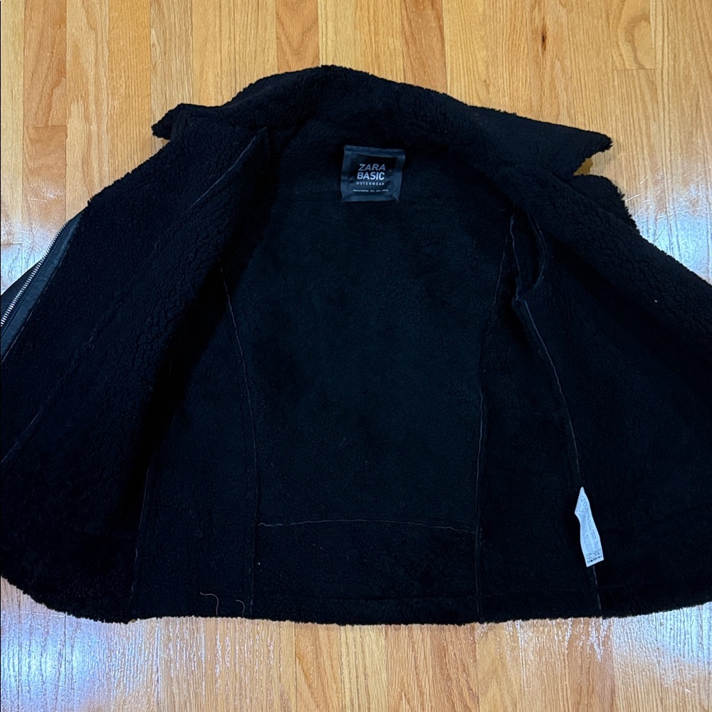 Zara Real Sheep Leather Black Faux Shearling Aviator Jacket - Picture 8 of 11